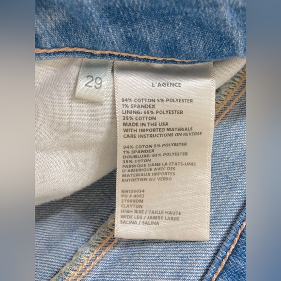 L’AGENCE Women’s Clayton High Rise Wide Leg Jeans in Salina Wash Size 29 - Picture 8 of 11